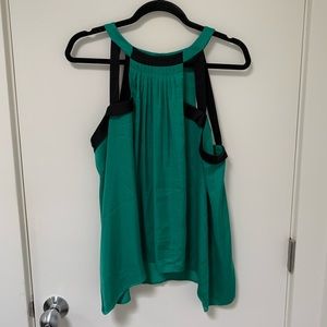 BCBG silk sleeveless top in emerald green